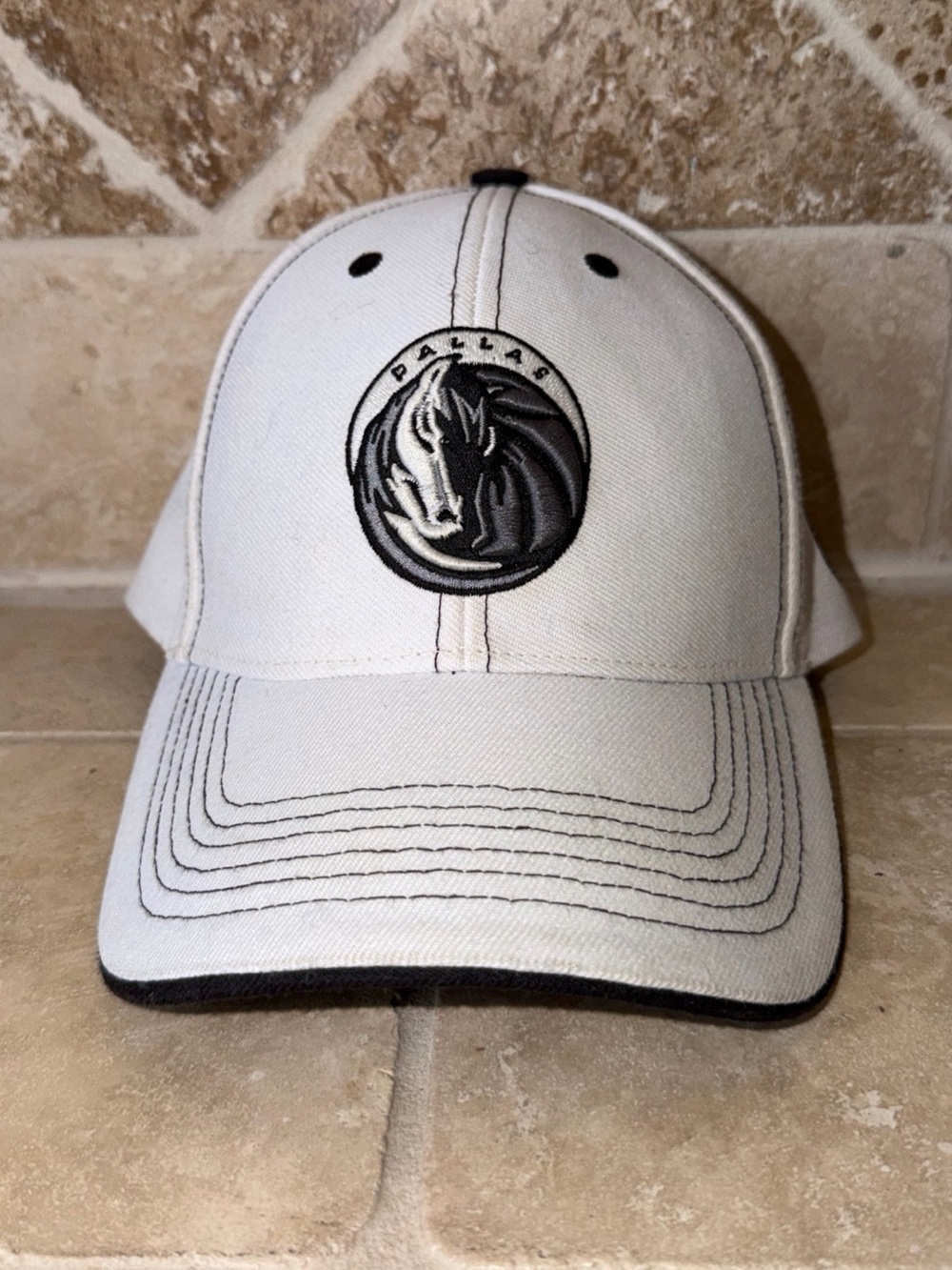 Dallas Mavericks White With  Black Emblem NBA Strap One Size Hat